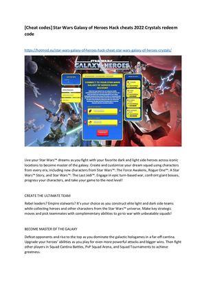 [Cheat Codes] Star Wars Galaxy Of Heroes Hack Cheats 2022 Crystals Redeem Code