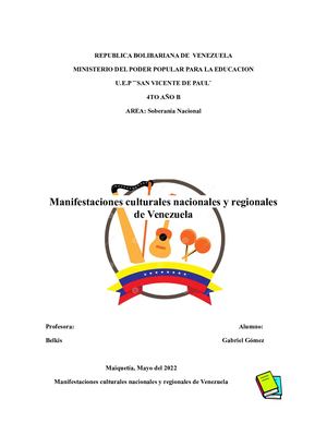 Manifestaciones Culturales Nacionales Y Regionales De Venezuela Gg