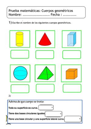 Prueba Matemáticas Cuerpos Geométricos