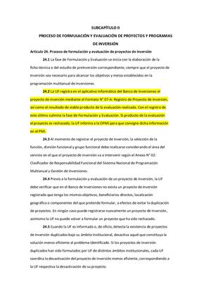 DIRECTIVA GENERAL DEL SISTEMA NACIONAL DE PROGRAMACIÓN MULTIANUAL Y GESTIÓN DE INVERSIONES - SUBCAPITULO II: PROCESO DE FORMULACIÓN Y EVALUACIÓN DE PROYECTOS Y PROGRAMAS DE INVERSIÓN