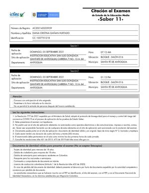 Citacion Pruebas Icfes Diana Cc1037751218