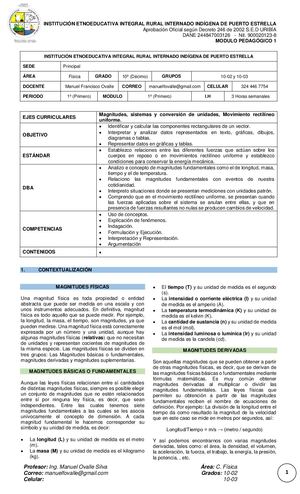 Guia De Fisica 10º Modulo Del Primer Periodo