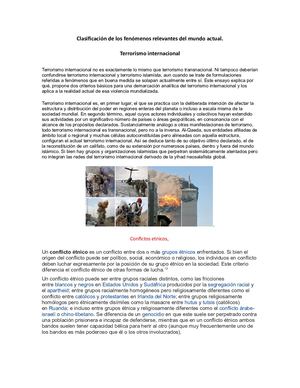 Clasificación De Los Fenómenos Relevantes Del Mundo Actual