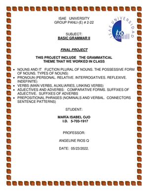 Final Project , Basic Grammar Ii, María Isabel Ojo