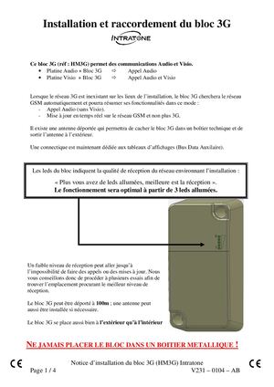 V231 - 0104 - AB - Installation Bloc 3G Intratone