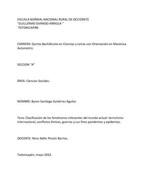 clasificación de los fenómenos relevantes del mundo actual, terrorismo internacional.