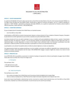 Règlement Du Grand Jeu Oppo Days Vini Distribution