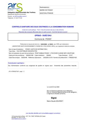 Analyses d'eau - 16/05/2022