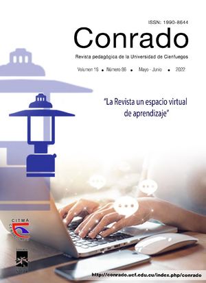 CONRADO | Revista pedagógica de la Universidad de Cienfuegos	2022	Cild 18 № 86 	19377, Səh. 339-343		ISSN (electrónico): 1990-8644 ISSN (impreso): 2519-7320 RNPS 2081 Web of Science (ESCI) Clarivate Analytics  https://conrado.ucf.edu.cu/index.php/conrado