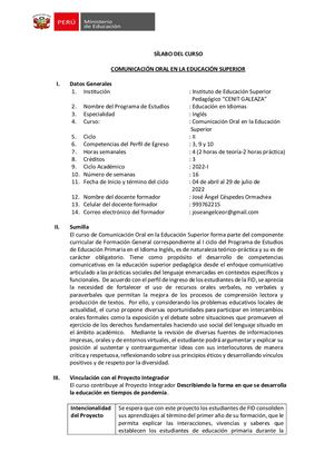 Silabo Ii Semestre 2022 I Comunicación Oral
