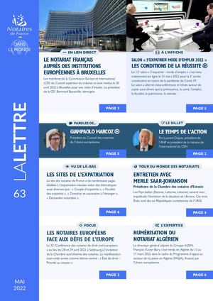 La lettre des notaires de France dans le monde N°63 / Mai 2022