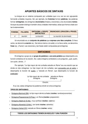 Apuntes Sintaxis Oración Simple