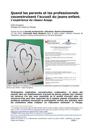 Quand Les Parents Et Les Professionnels Coconstruisent L'accueil Du Jeune Enfant Acepp  par Claire Gougeon