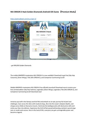 Mu Origin 3 Hack Golden Diamonds Android I Os Game 『Premium Mods』