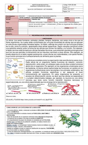 Guia 1 2022 Celula Tejido En Blanco