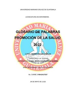 Glosario De Palabras Promoción De La Salud 2022