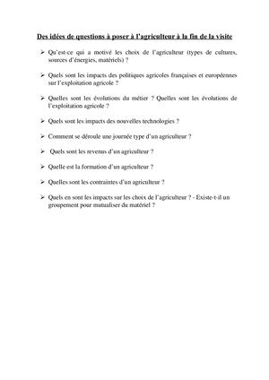Question À Poser À L'agriculteur