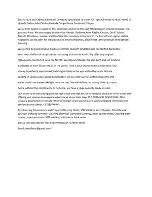 Ssd East AfricaEast Africa's Ssd Chemical Solution Company Specialized To Clean All Types Of Notes +27839746943