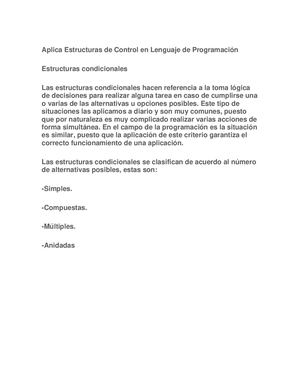 Aplica Estructuras De Control En Lenguaje De Programación