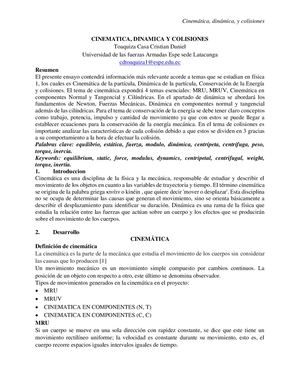 Ensayo Cinematica, Dinamica Y Colisiones