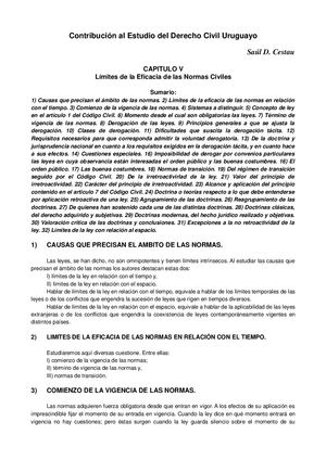 Contribución Al Estudio Del Derecho Civil Uruguayo Capítulo V Saúl D Cestau