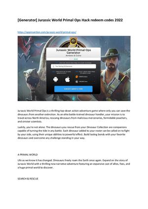 [Generator] Jurassic World Primal Ops Hack Redeem Codes 2022