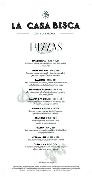 Carte Casa Pizza 2022