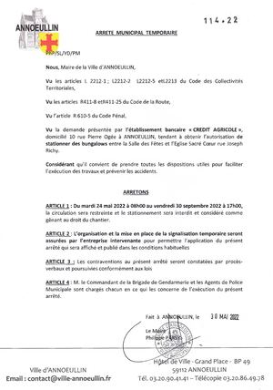 Arrêté Municipal Bungalows Crédit Agricole