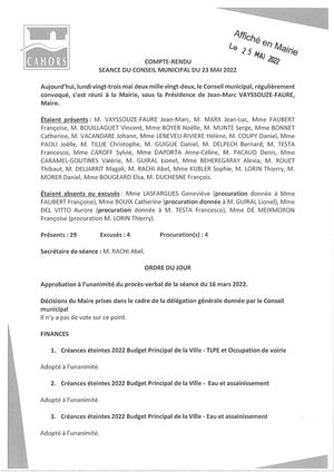 Consulter la séance du Conseil municipal de la Ville de Cahors du 23 mai 2022