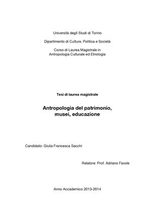 Tesi Giulia Sacchi Antropologia Del Patrimonio Musei Educazione