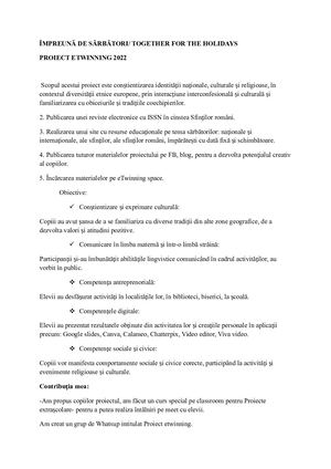 Proiect Etwinning Raport 2022