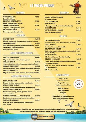 Carte du Restaurant Le Passe-Pierre - Fort Mahon Plage