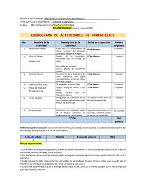 Cronograma Bloque I Literatura 5