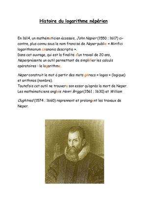Histoire Du Logarithme Népérien