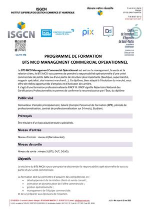 Programme De Formation Bts Mco Management Commercial Opérationnel Isgcn