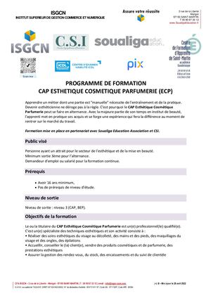 Programme De Formation Cap Esthetique Cosmetique Parfumerie