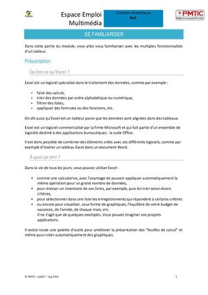 Be0 Se Familiariser Excel