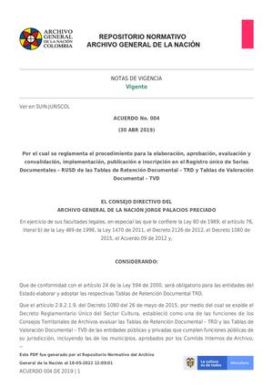 Acuerdo Agn 004 De 2019