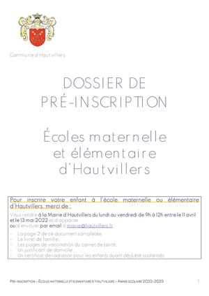 Pré-inscriptions écoles 2022/2023