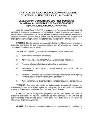 Tratado De Asociacion Economica Entre Guatemala Honduras Y El Salvador