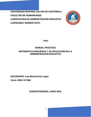 Manual práctico sobre “Las Matemáticas Financieras y su Aplicación en la Administración Educativa”