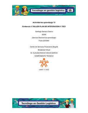 Evidencia 3 Plan De Integracion Tics