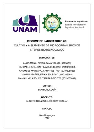 Informe 02 Cultivo Y Aislamiento De Microorganismos De Interes Biotecnologico