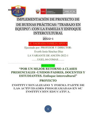 IMPLEMENTACIÓN DE PROYECTO DE DE BUENAS PRÁCTICAS: “TRABAJO EN EQUIPO”