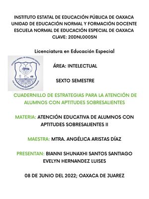 Cuadernillo De Estrategias Para La Atención De Alumnos Con Aptitudes Sobresalientes