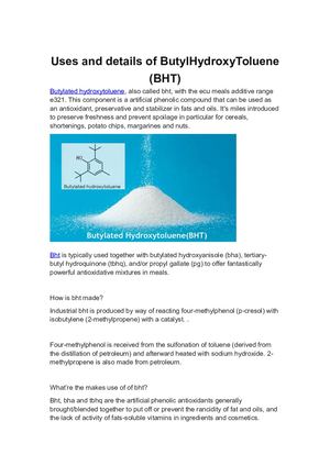Uses And Details Of Butyl Hydroxy Toluene (BHT).