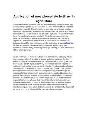 Application Of Urea Phosphate Fertilizer In Agriculture