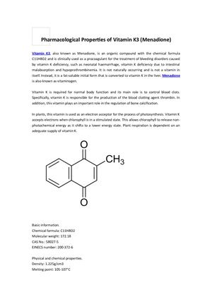 Pharmacological Properties Of Vitamin K3 (Menadione).