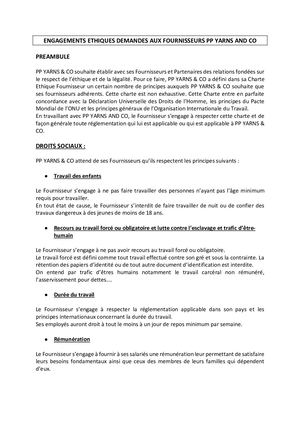 Engagements Ethiques Demandes Aux Fournisseurs Pp Yarns And Co 2022