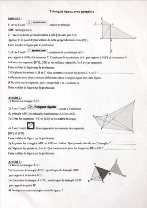 Triangles éGaux Géogébra